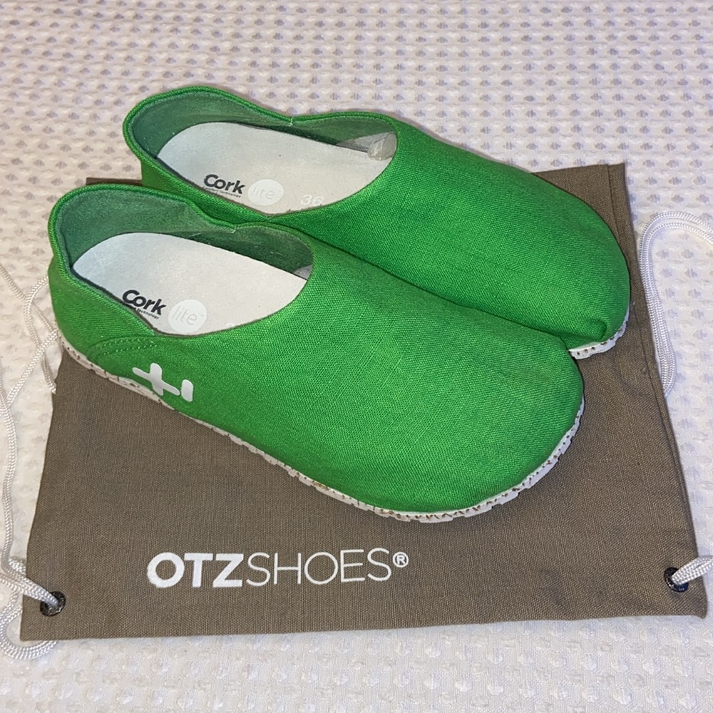 NEW! OTZ Canvas Linen Slip Ons Size 36 5.5 GREEN Shoes Flats